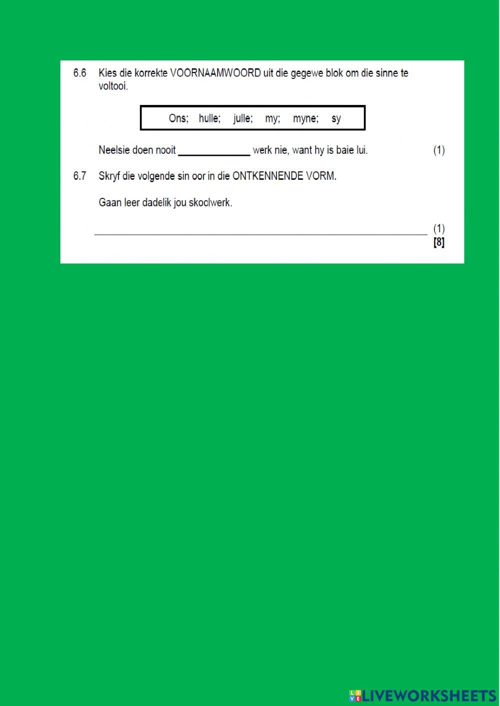 Afrikaans paper 2 vrastel aanhegsel 4 sinsrede