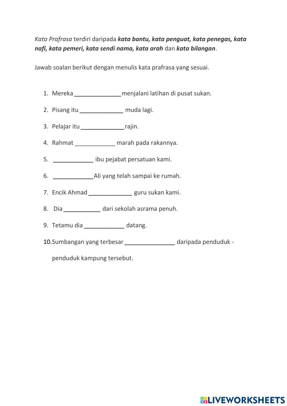 Latihan kata prafrasa