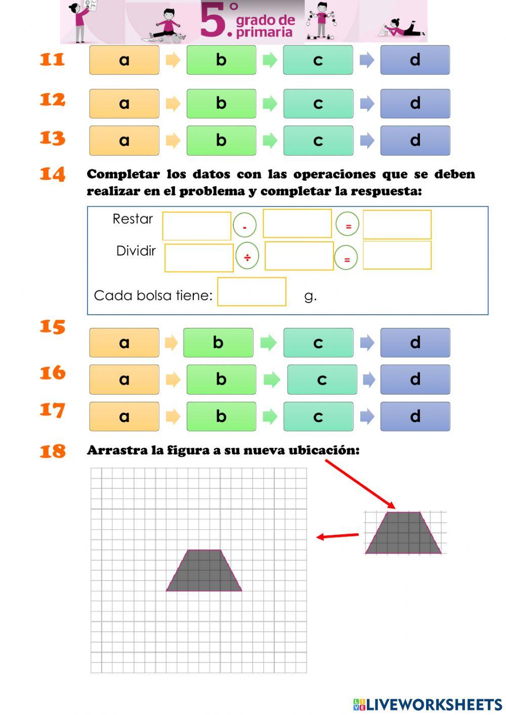 Ficha de respuestas de la prueba diagnostica de matemática