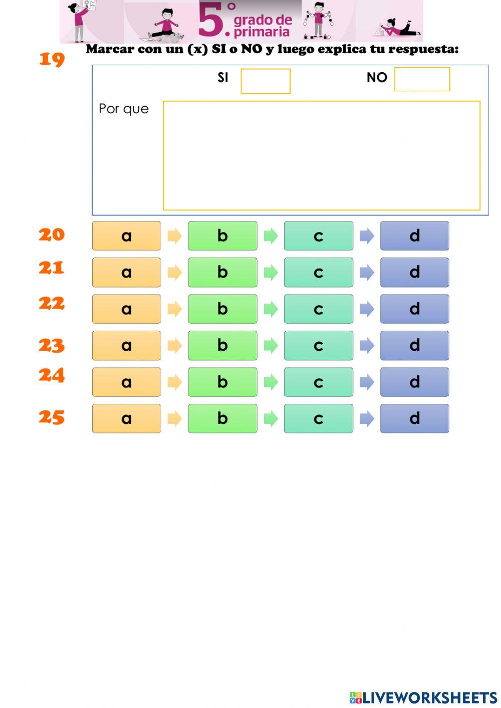 Ficha de respuestas de la prueba diagnostica de matemática