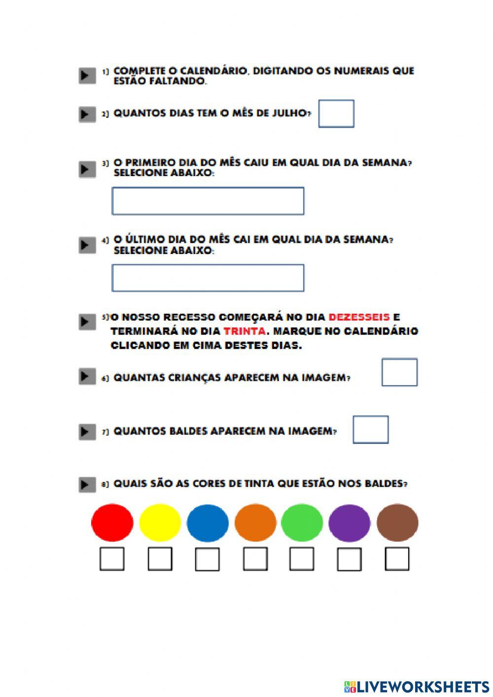 Calendário Julho 2021