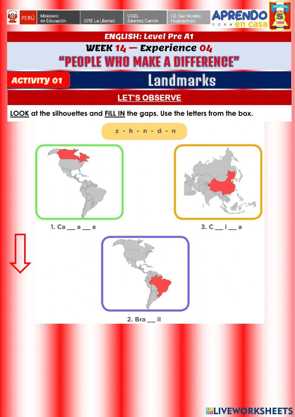 Week 14 - PRE A1 - Experience 4 - Activity 1. Landmarks
