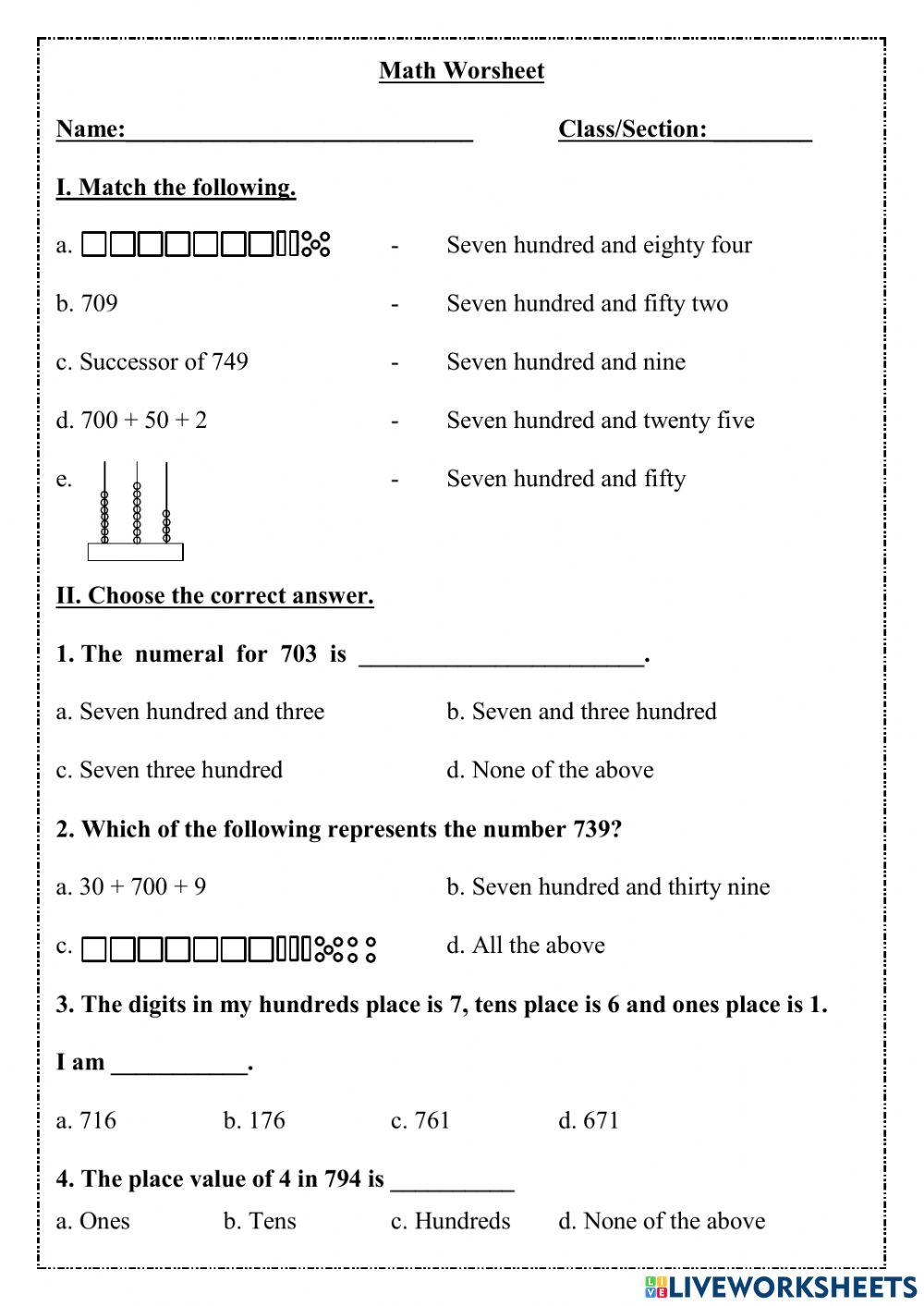 Numbers - 700 to 800