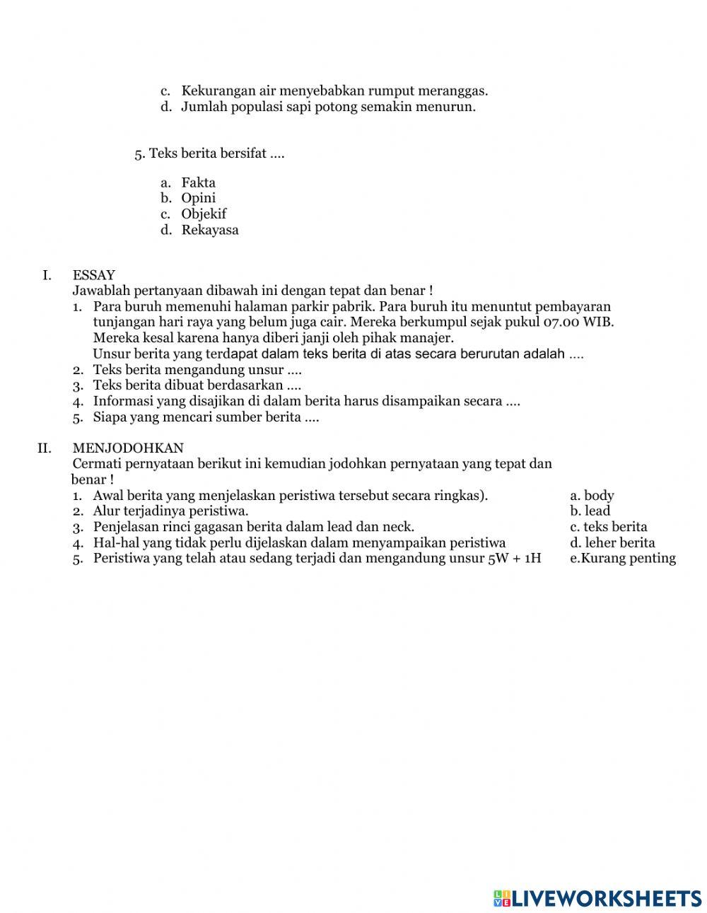 Ulangan harian bab 1 Bahasa Indonesia