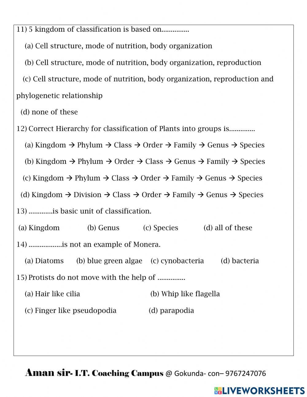 I.T. Coaching Campus- 10 6. Animals classification- Interactive Worksheet - 1