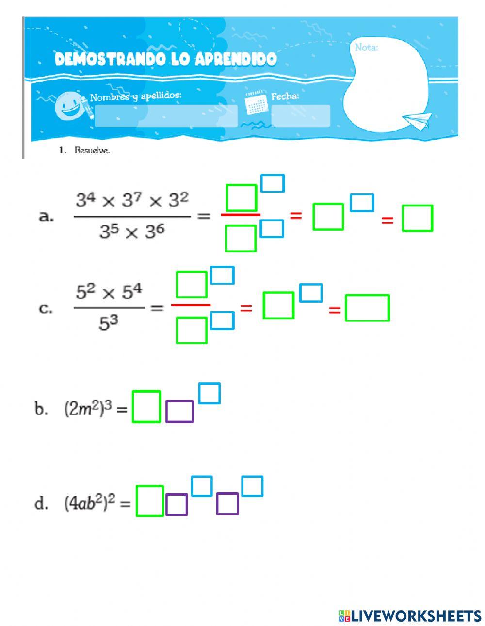 Evaluación de álgebra