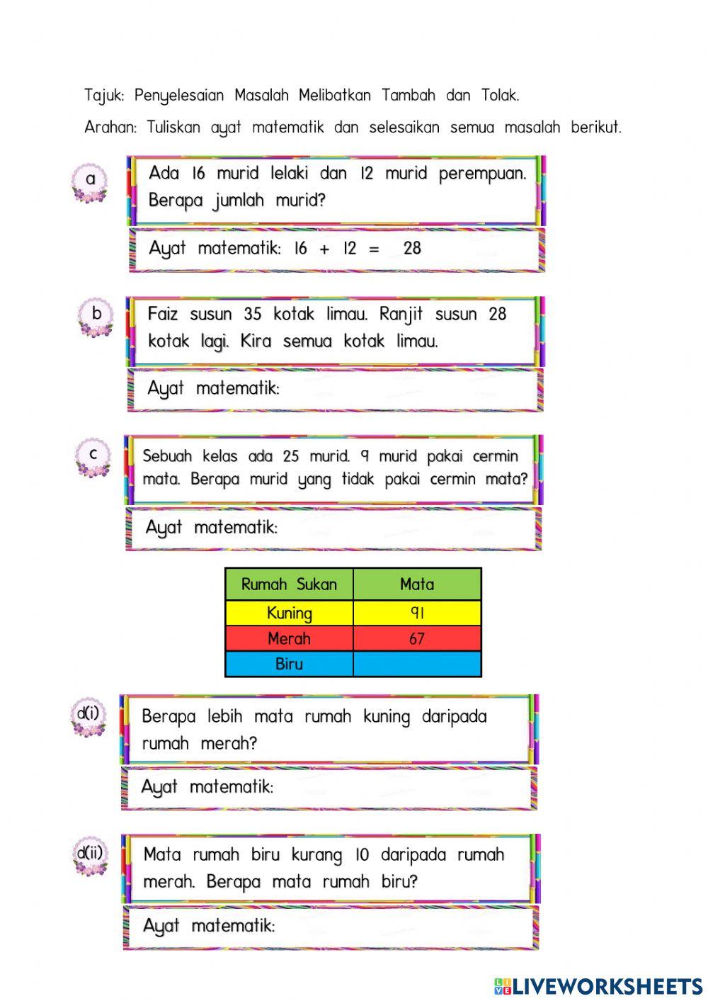 Penyelesaian Masalah Tambah dan Tolak