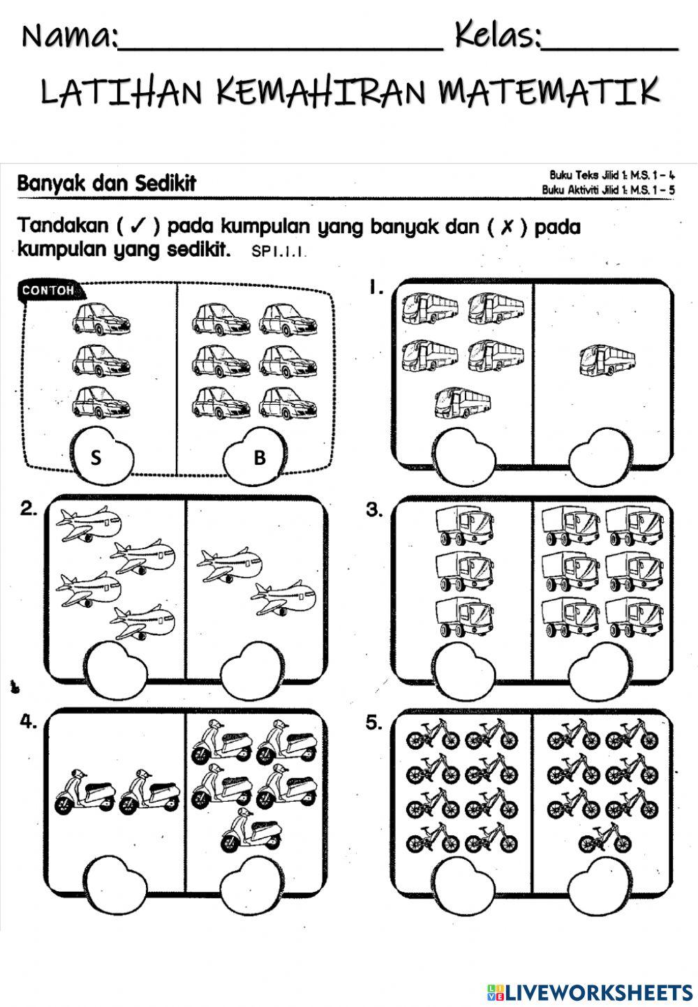 Latihan kemahiran matematik tahun 1 nombor hingga 100 1 online