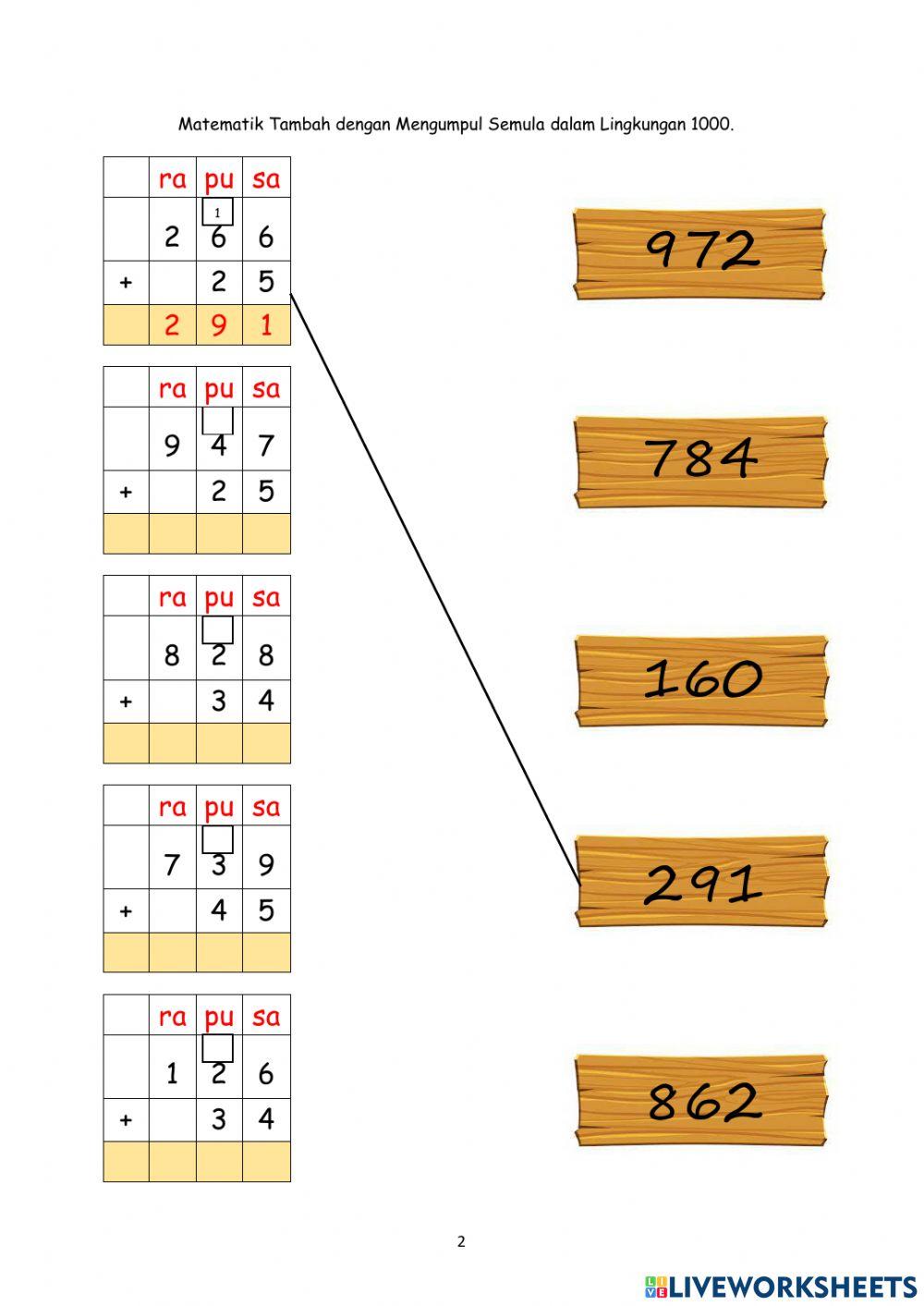 Tambah dengan Mengumpul Semula dan tanpa Mengumpul Semula dalam Lingkungan 1000