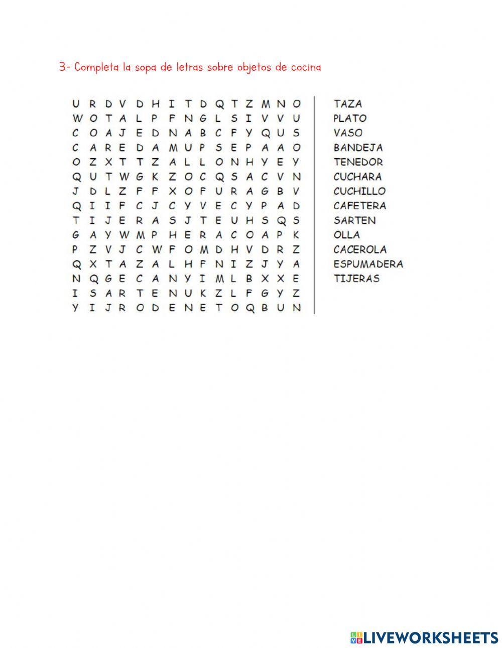 Sopas de letras para niños