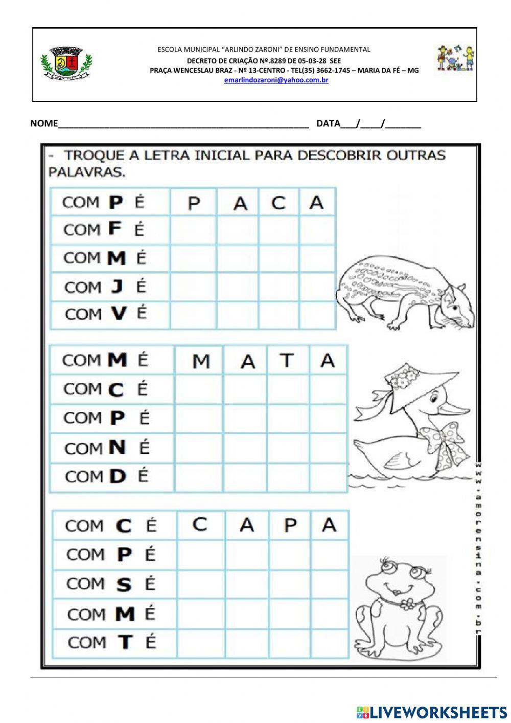 Atividade de língua portuguesa