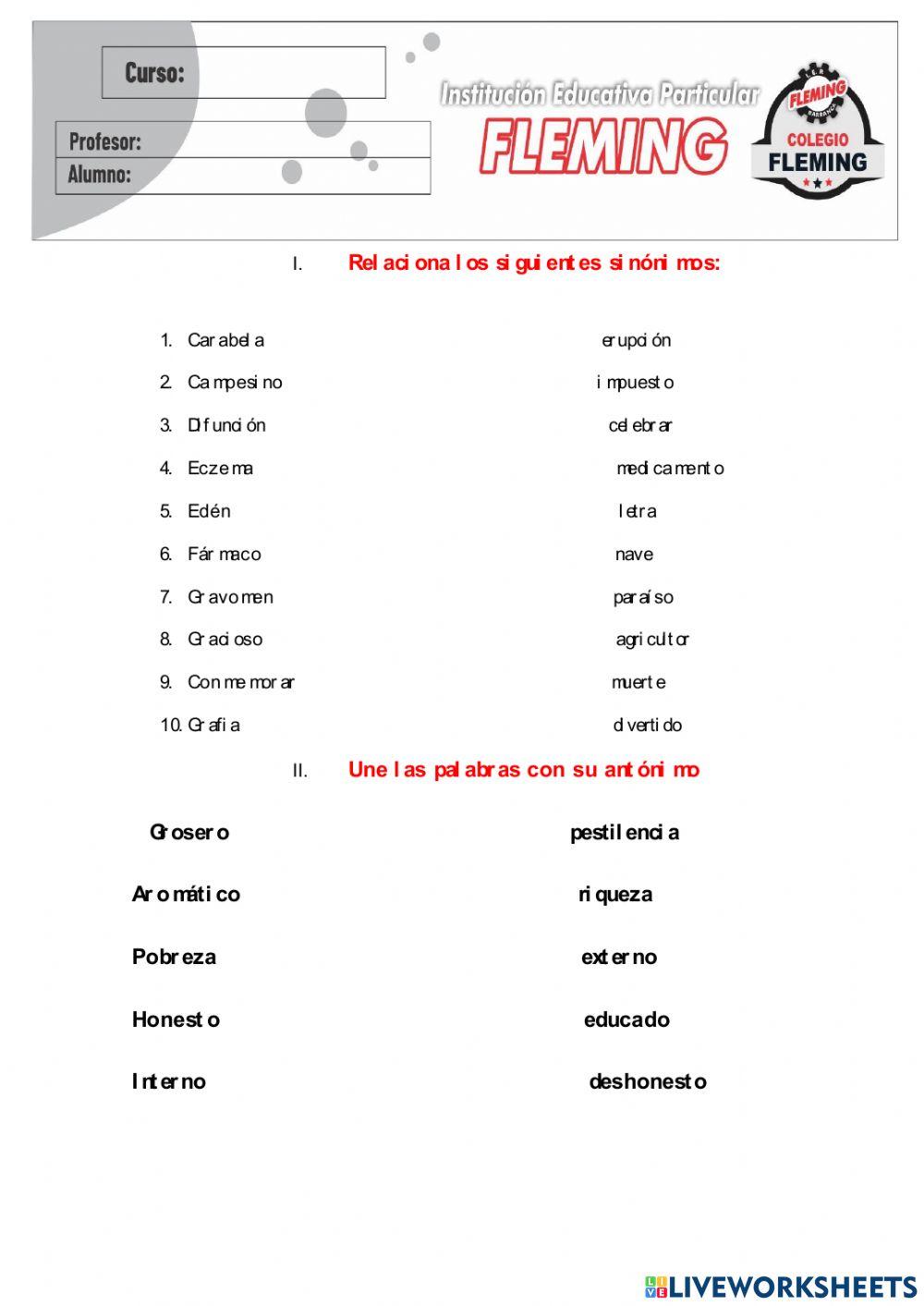 Práctica de sinónimos y antónimos
