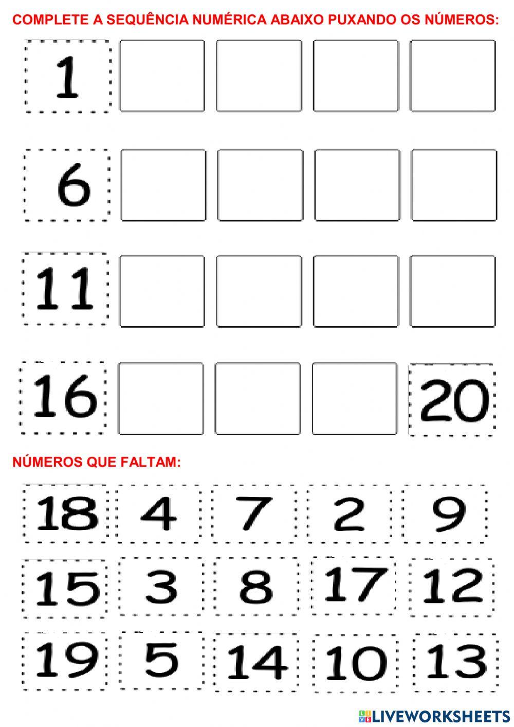 Sequência numérica do 1 ao 20
