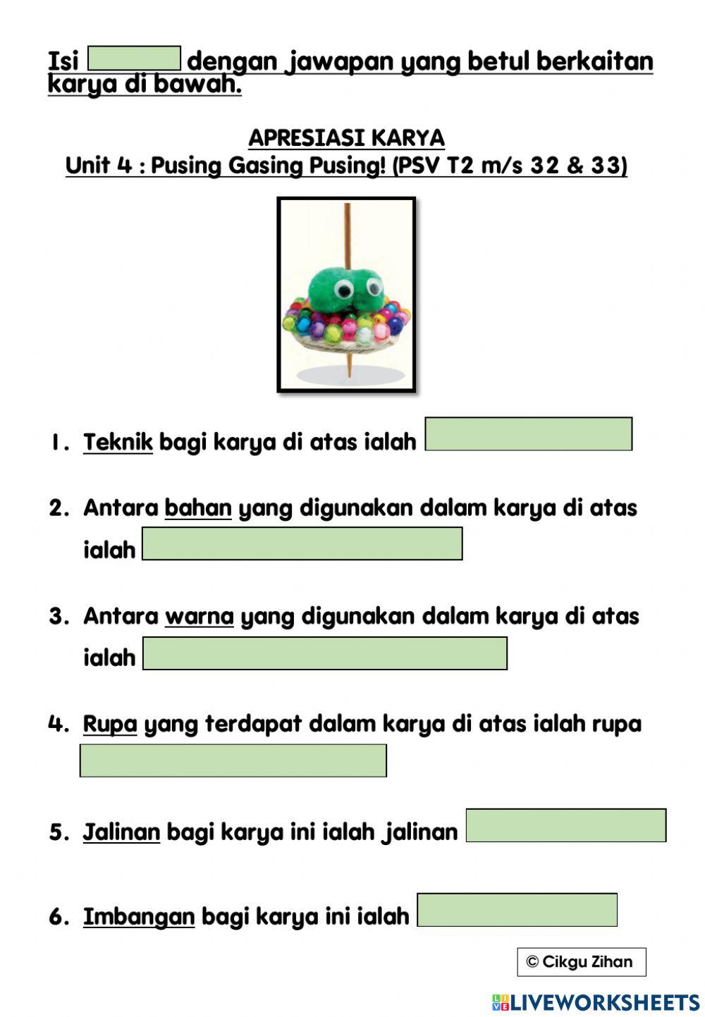 Unit 4 : Pusing Gasing Pusing PSV KSSR Tahun 2 (Apresiasi Karya)