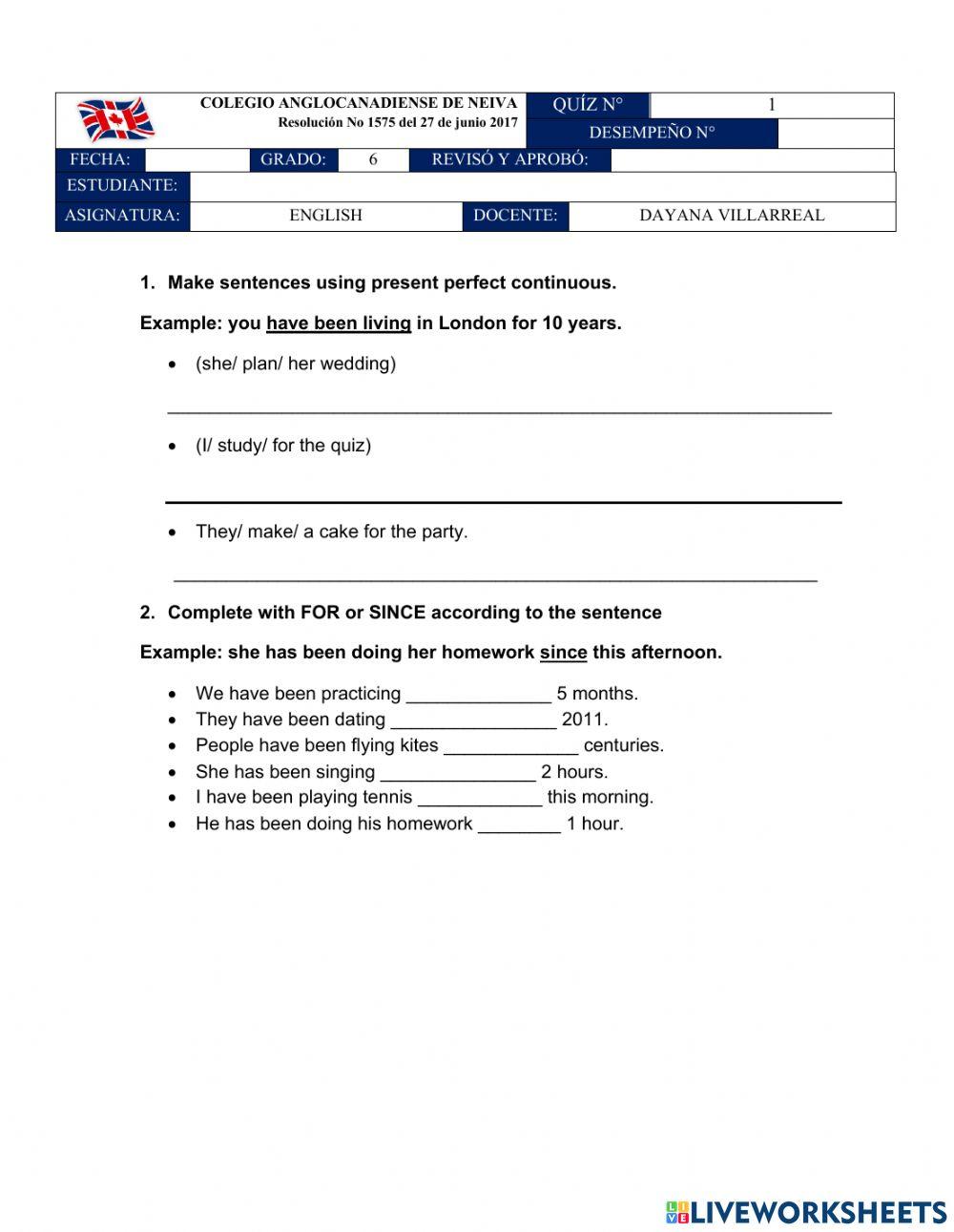 Present perfect continuous