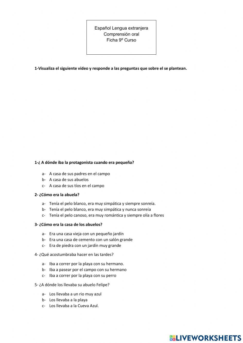 Comprensión oral Pretérito imperfecto