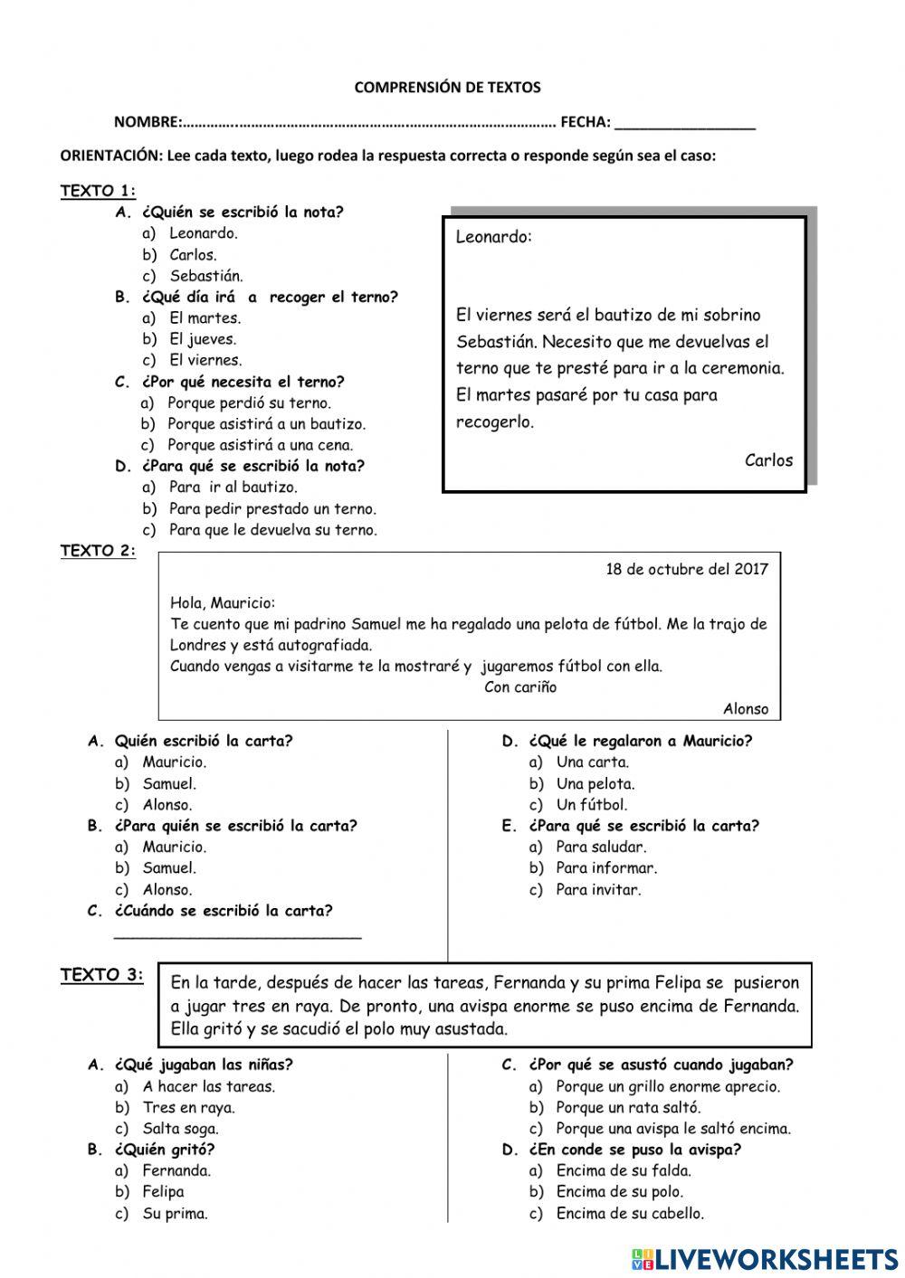 Comprensión de textos cortos