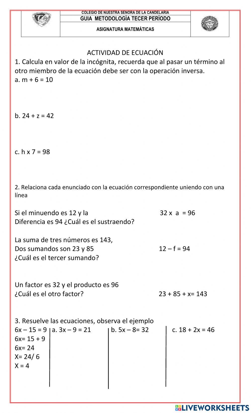 Actividad de ecuaciones
