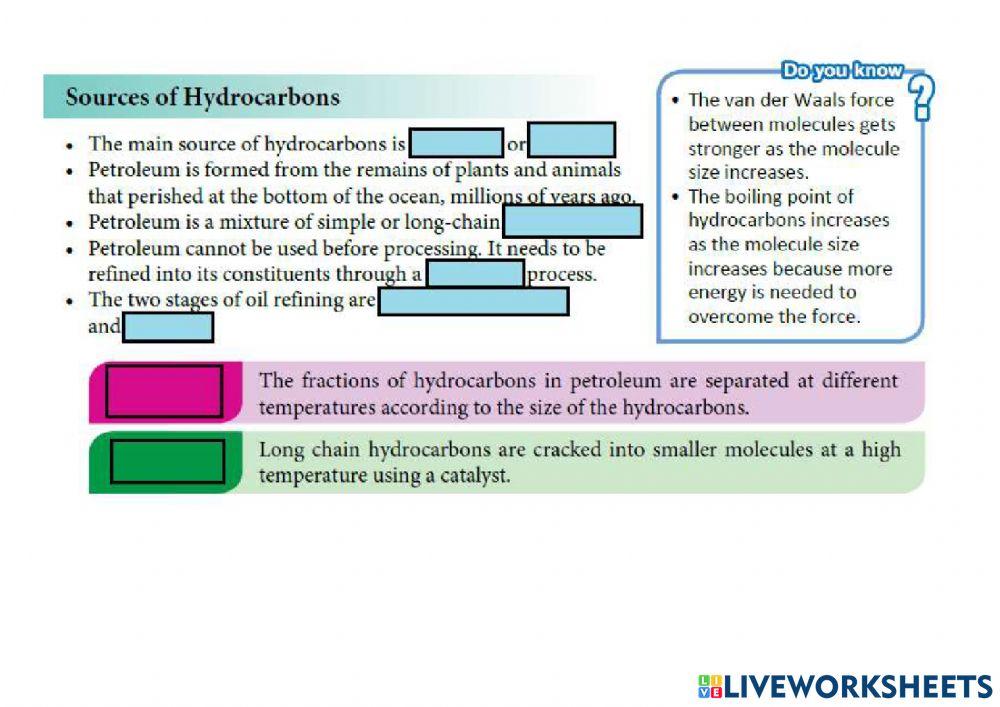 Hydrocarbon | Free Interactive Worksheets | 1173123