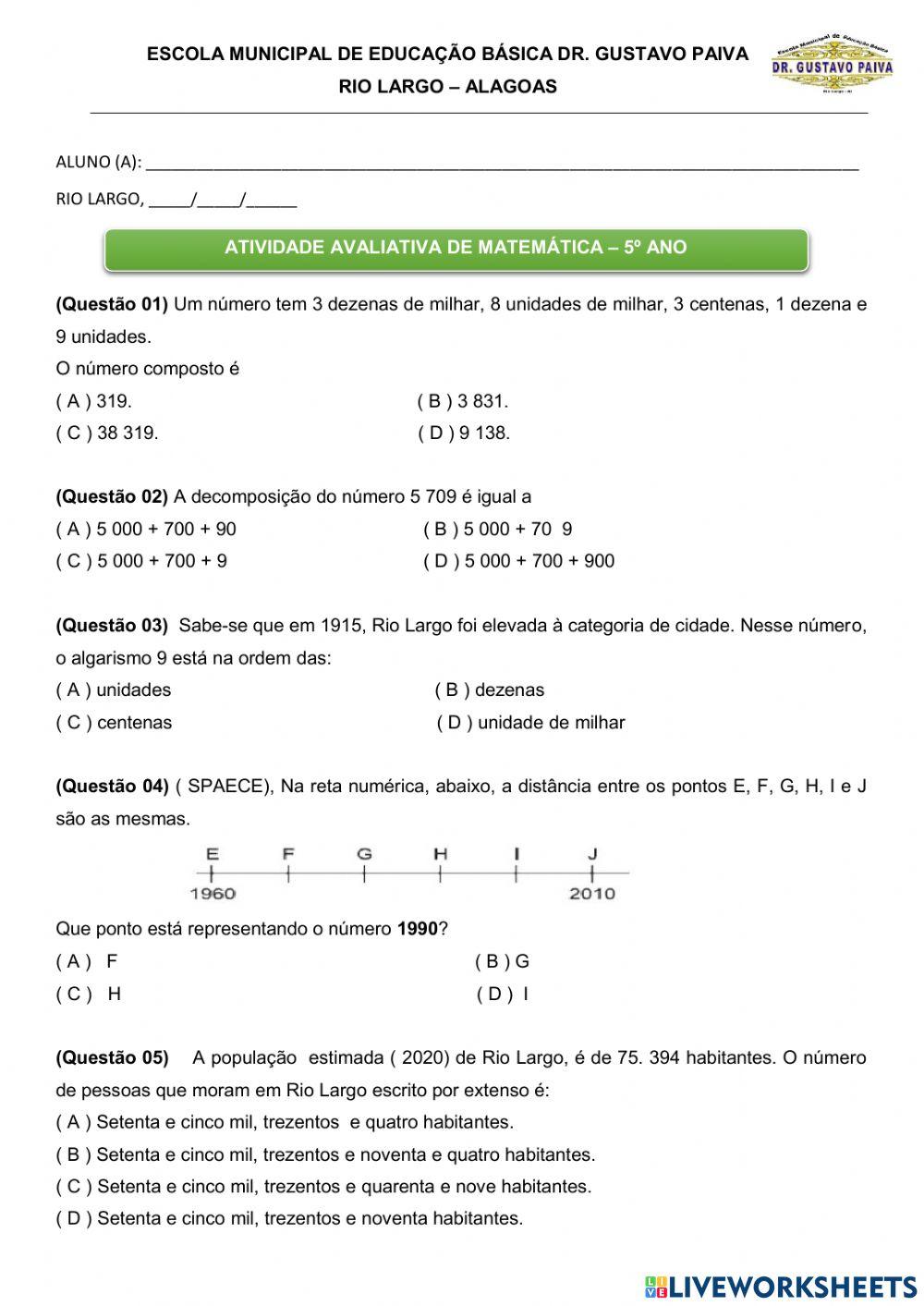 exercícios de matemática 5º ano