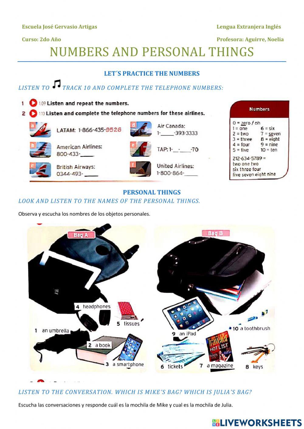 Numbers and personal things