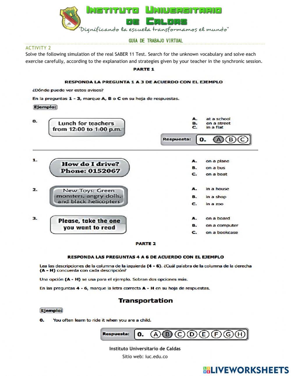 Preparation for SABER 11 Test - English section