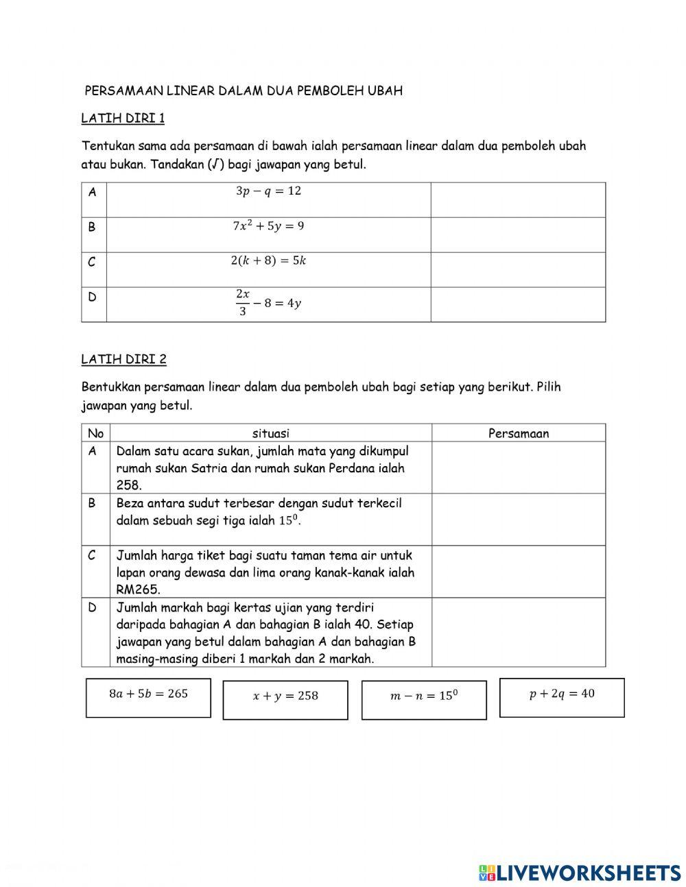 Persamaan Linear dalam Satu Pemboleh Ubah