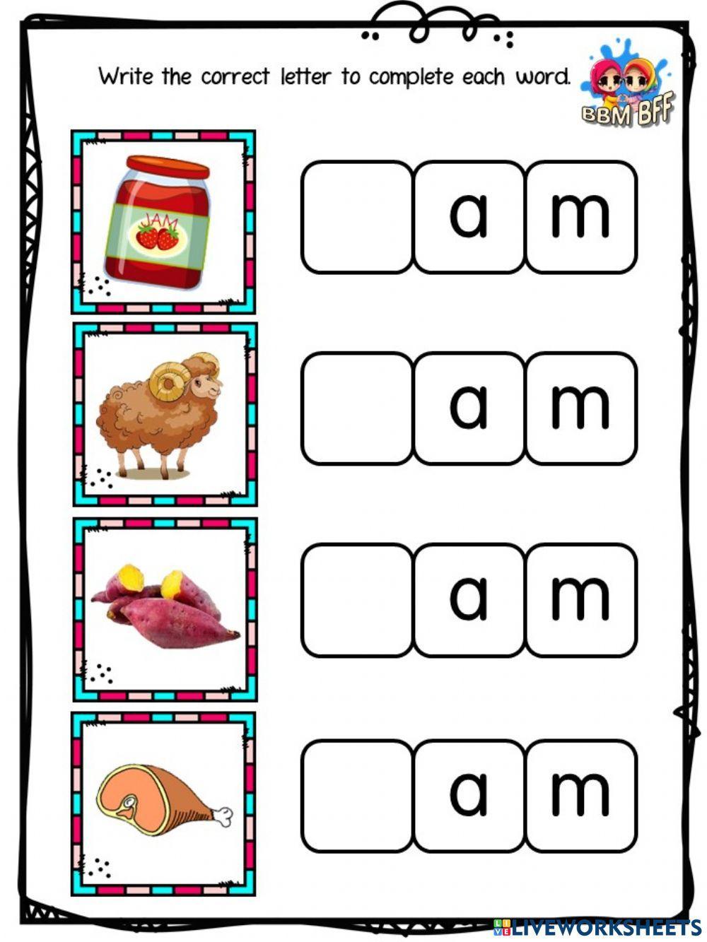 1173373 Word Family am CikguLia LiveWorksheets 1173373-word-family-am-cikgulia-liveworksheets