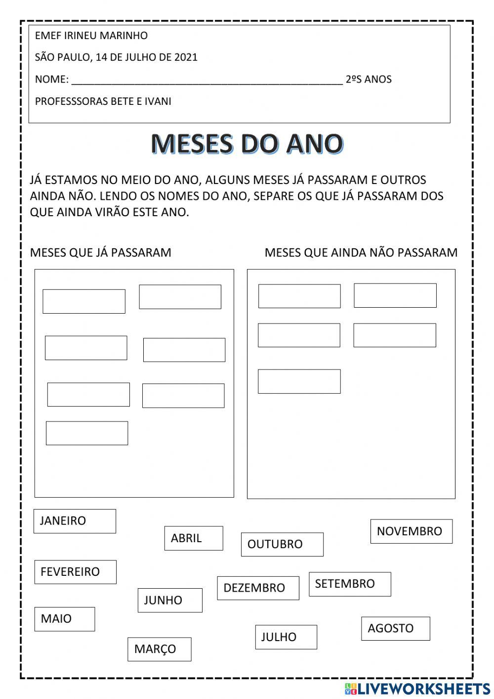 Matemática meses do ano