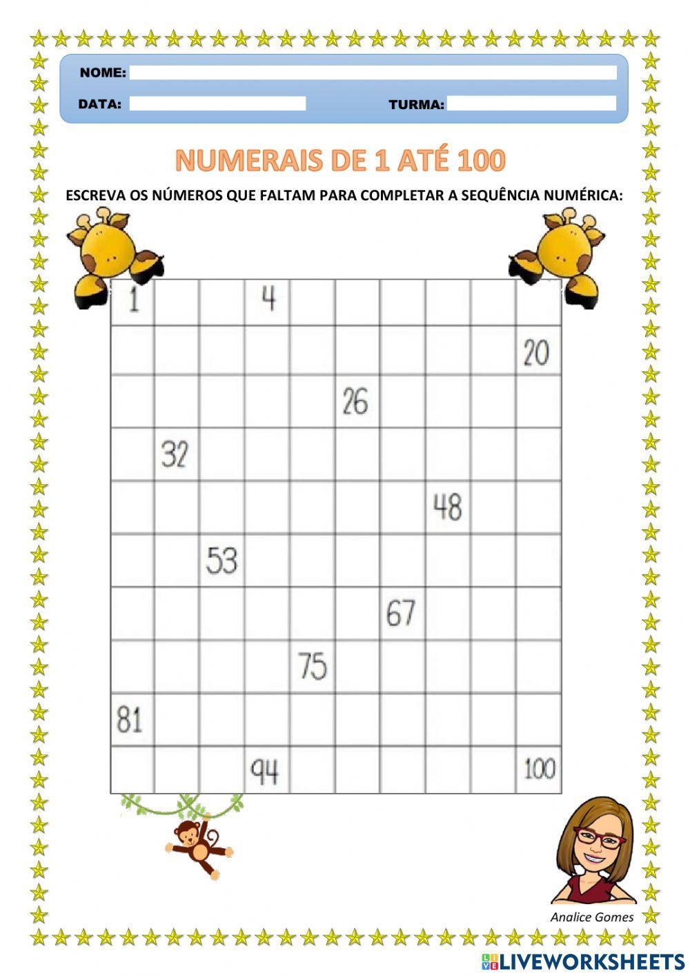 Numerais de 1 até 100