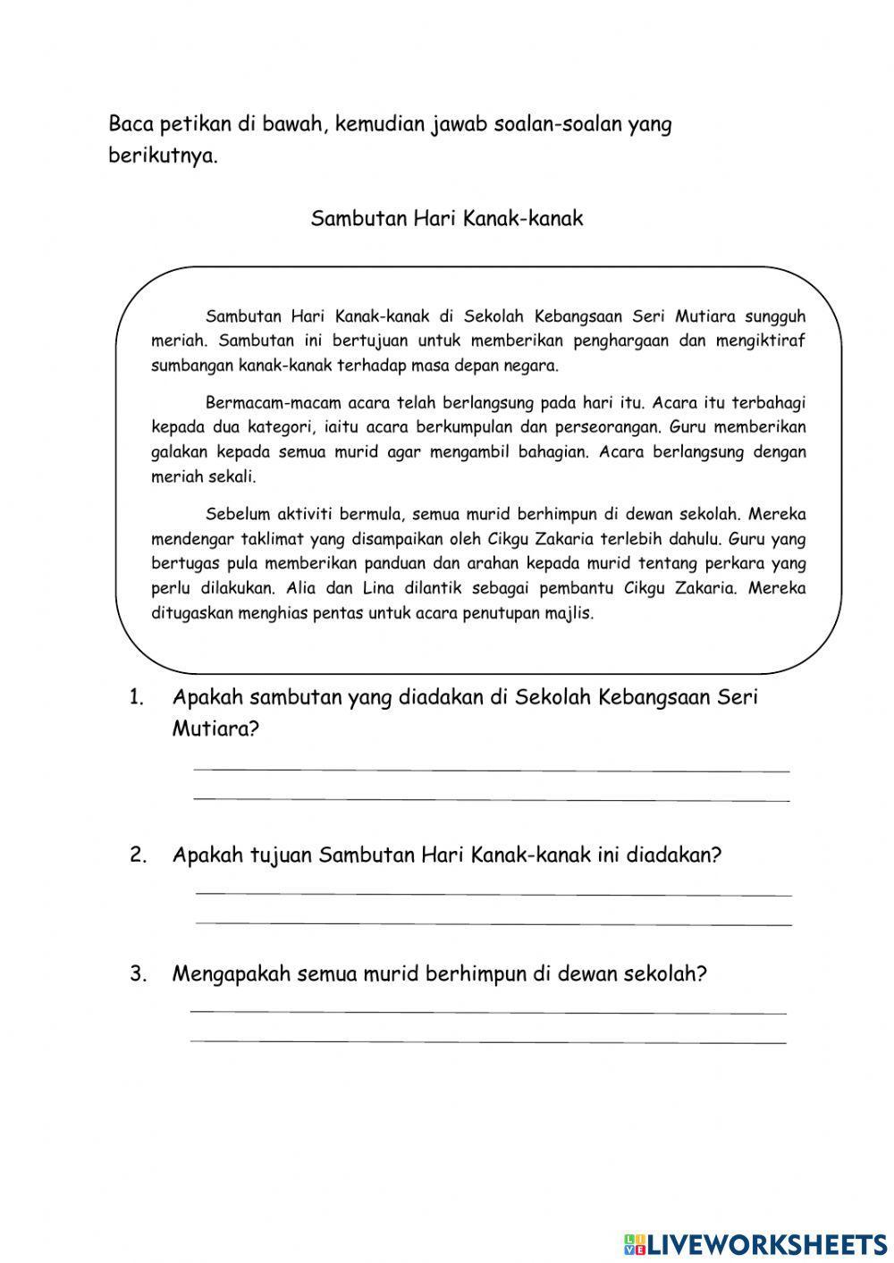 Soalan pemahaman tahun 2