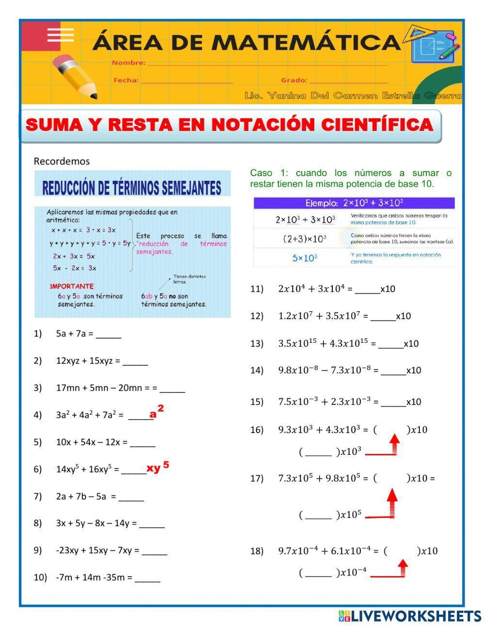 Suma y resta en notación científica