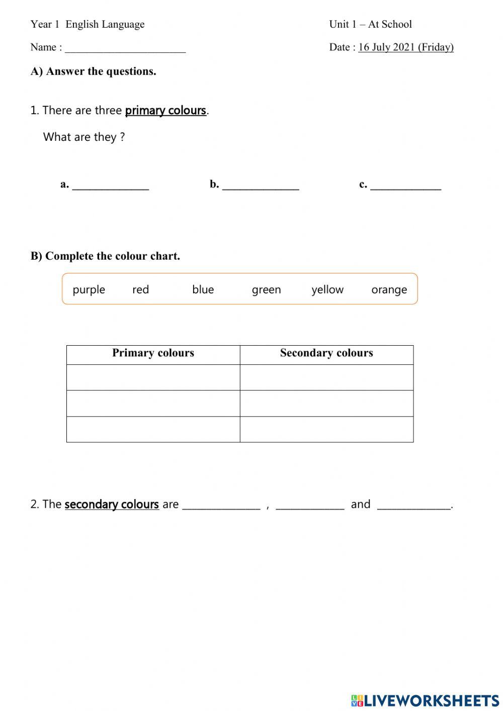 At School - primary and secondary colours