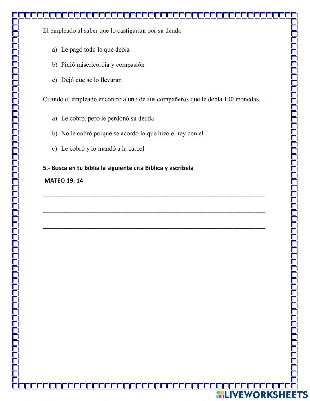 Evaluacion bimestral formacion cristiana