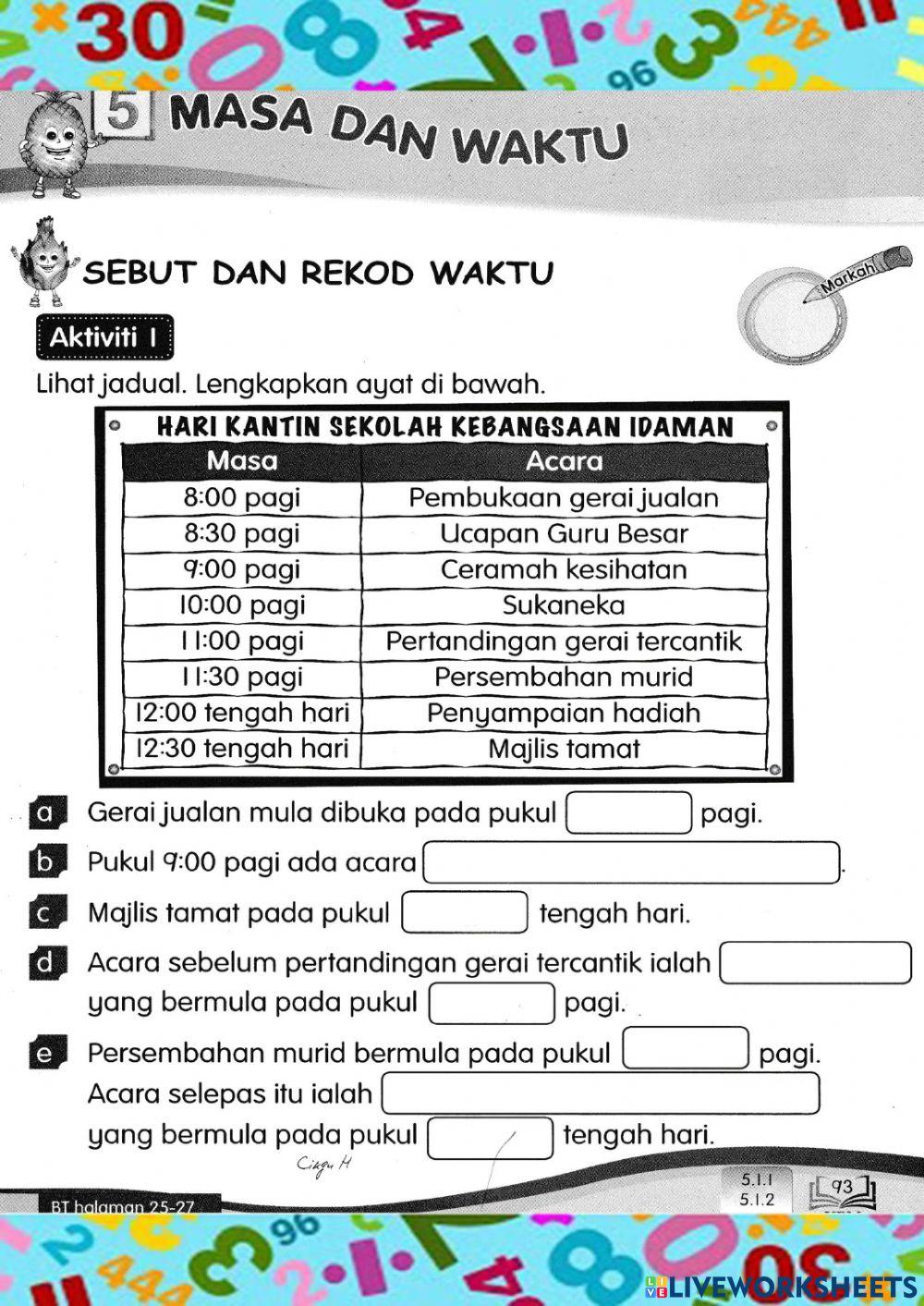 Sebut dan rekod waktu, kenal kalendar