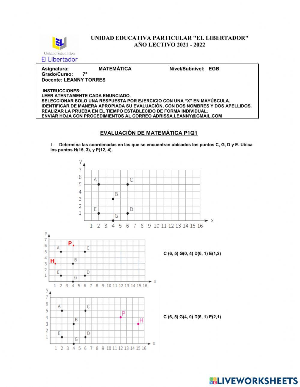 7mo evaluación de matemática