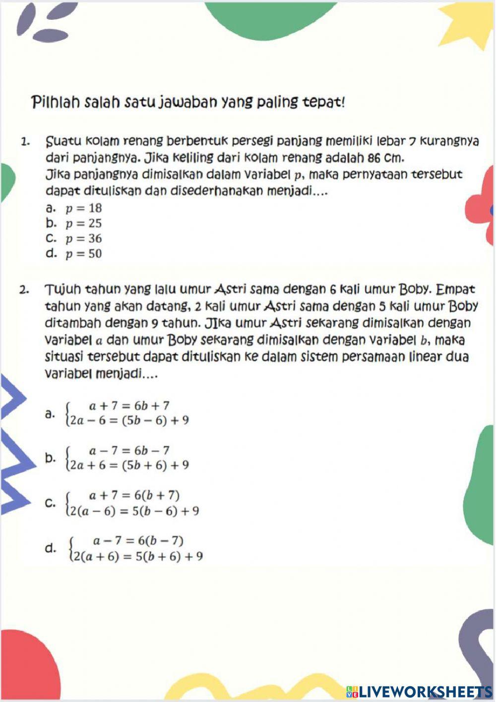 Model Matematika SPLDV