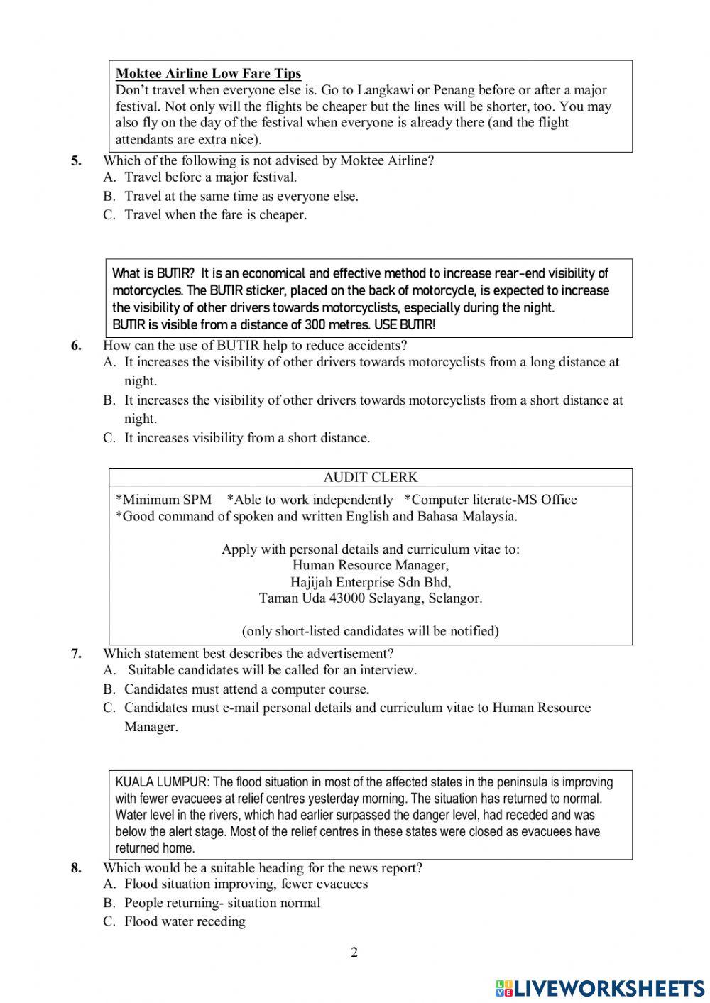 Spm english reading (part 1 - 4)