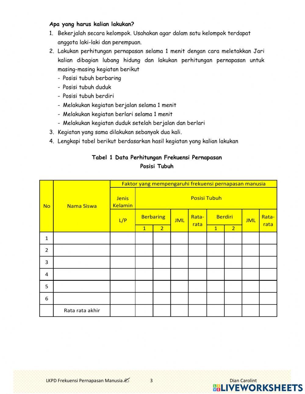 LKPD Frekuensi Pernapasan Manusia