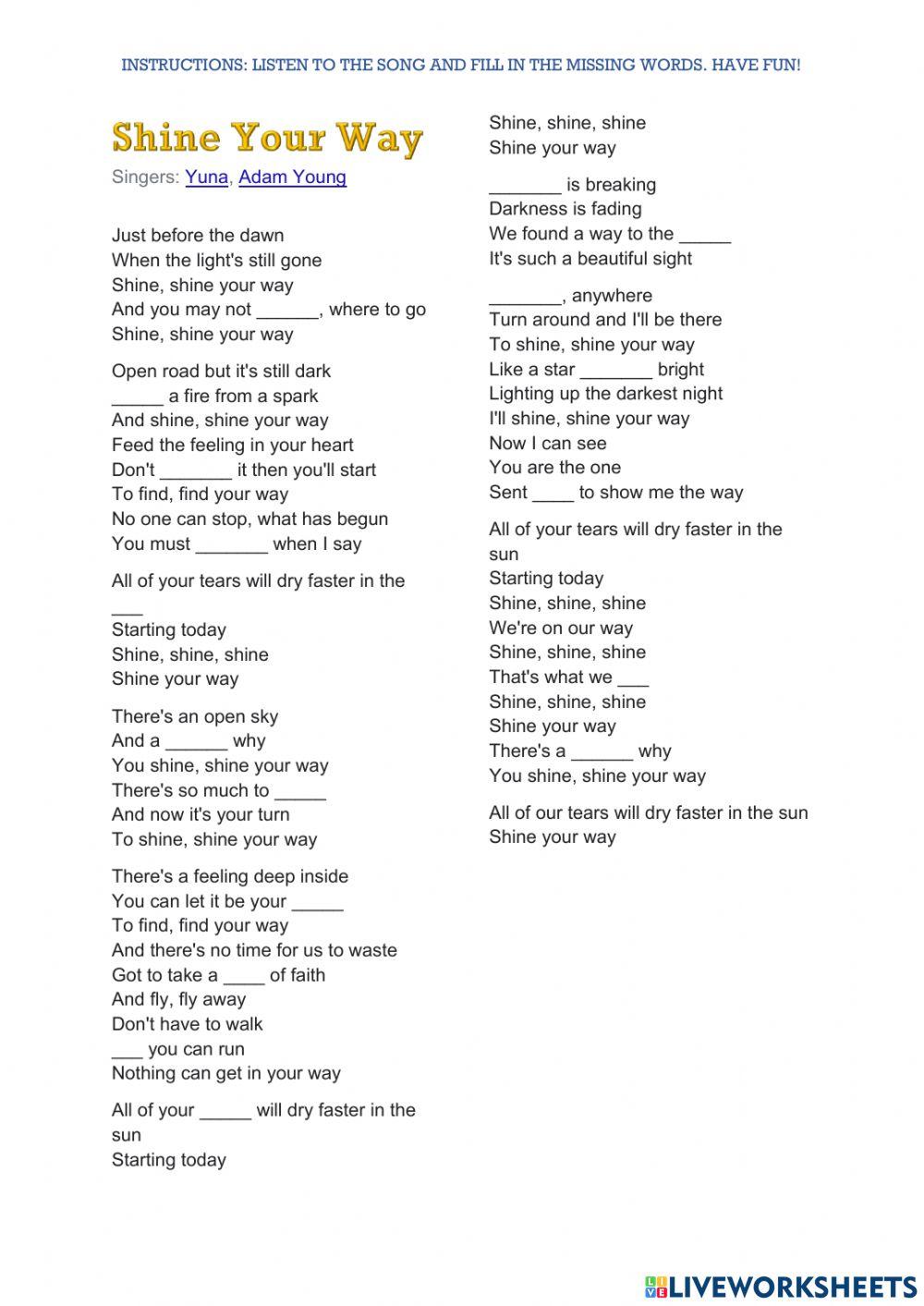 Miraculous Song Lyrics Worksheet Live Worksheets, 46 OFF