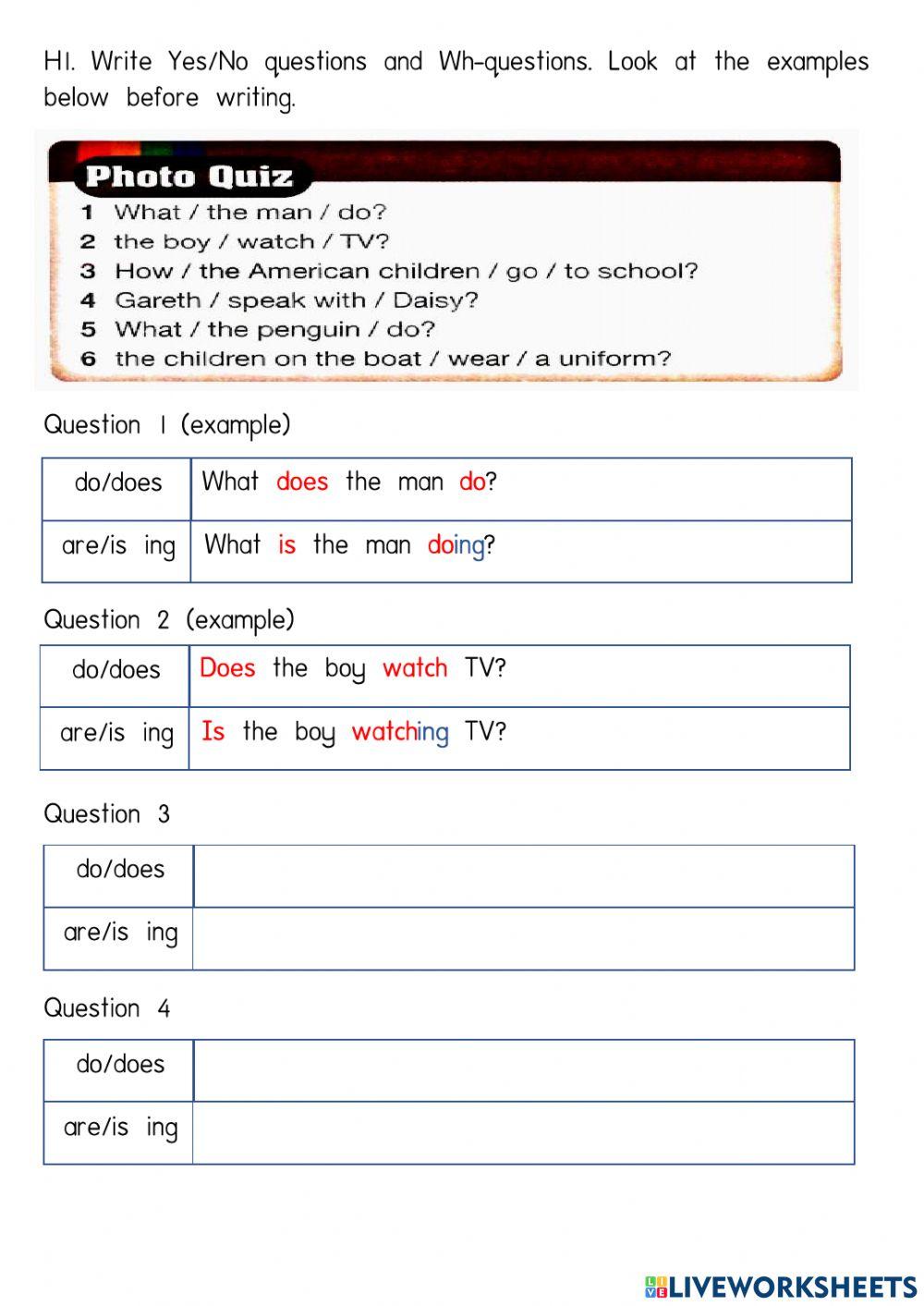 Question and Answer - Present simple and Present Continuous