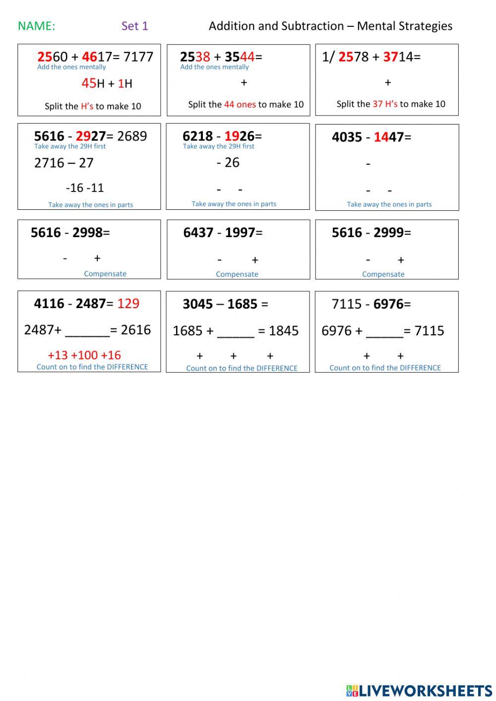 Subtraction Mental Arithmetic