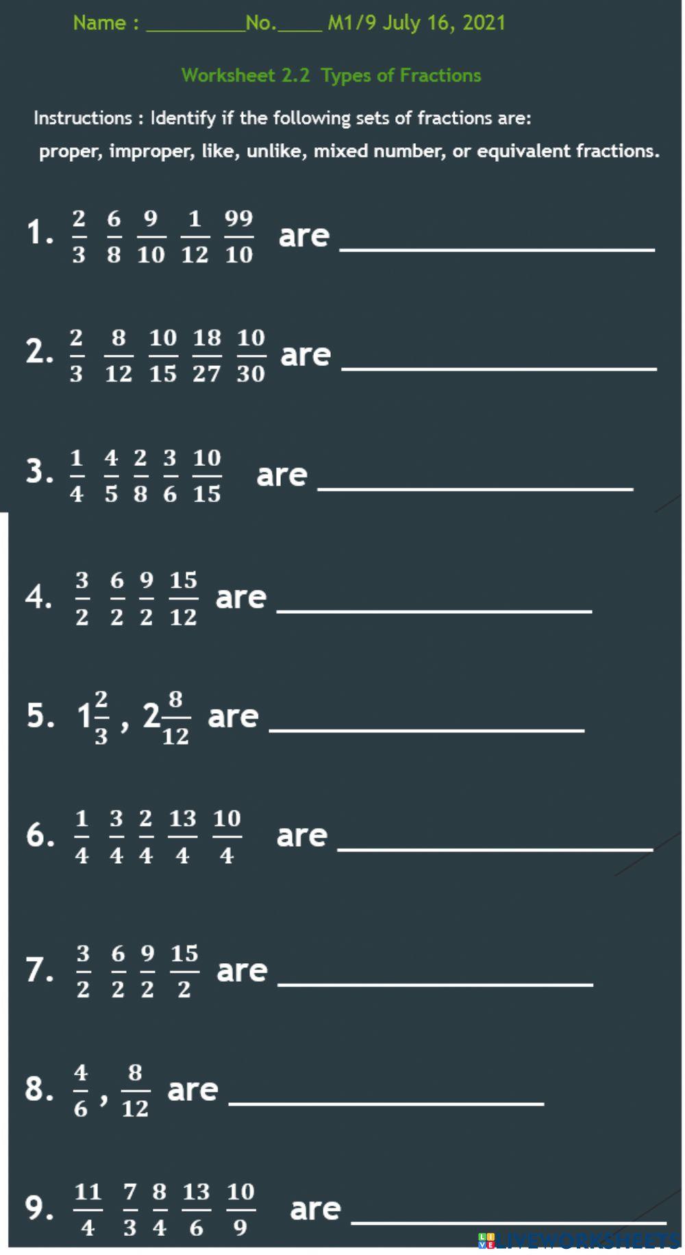 Unit 2 : types of fractions