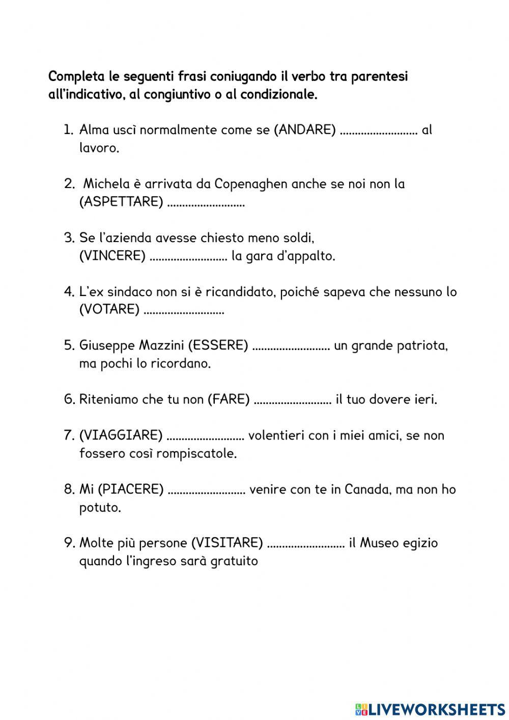 ESERCIZIO 1 - analisi del verbo ESERCIZIO 1 - analisi del verbo