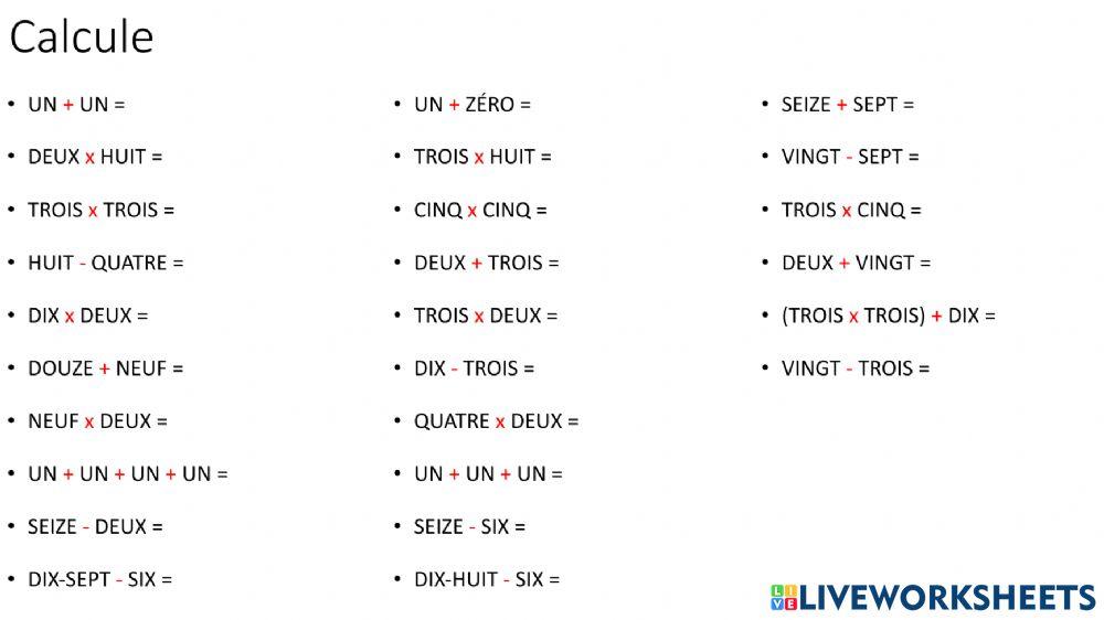 Calcul de maths en français