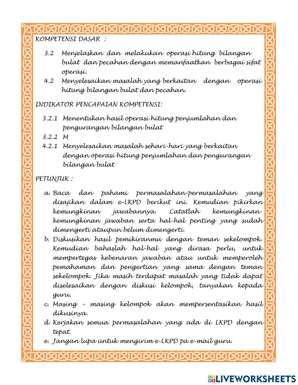 Operasi bilangan bulat penjumlahan dan pengurangan