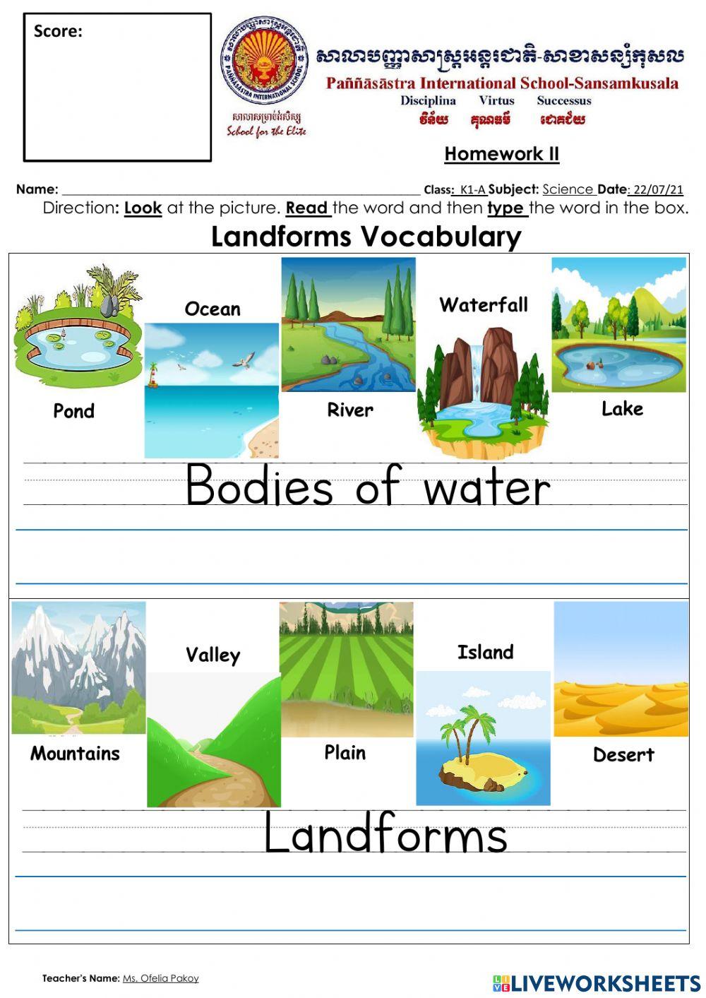 Bodies of water and Landforms
