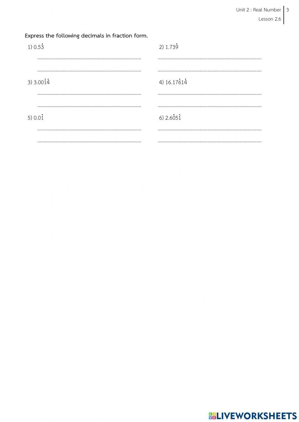 Lesson 2.6  Writing Recurring Decimals in Fraction Form 2