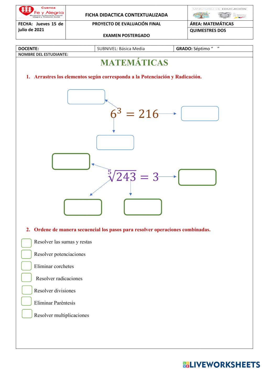 Matemáticas evaluación final