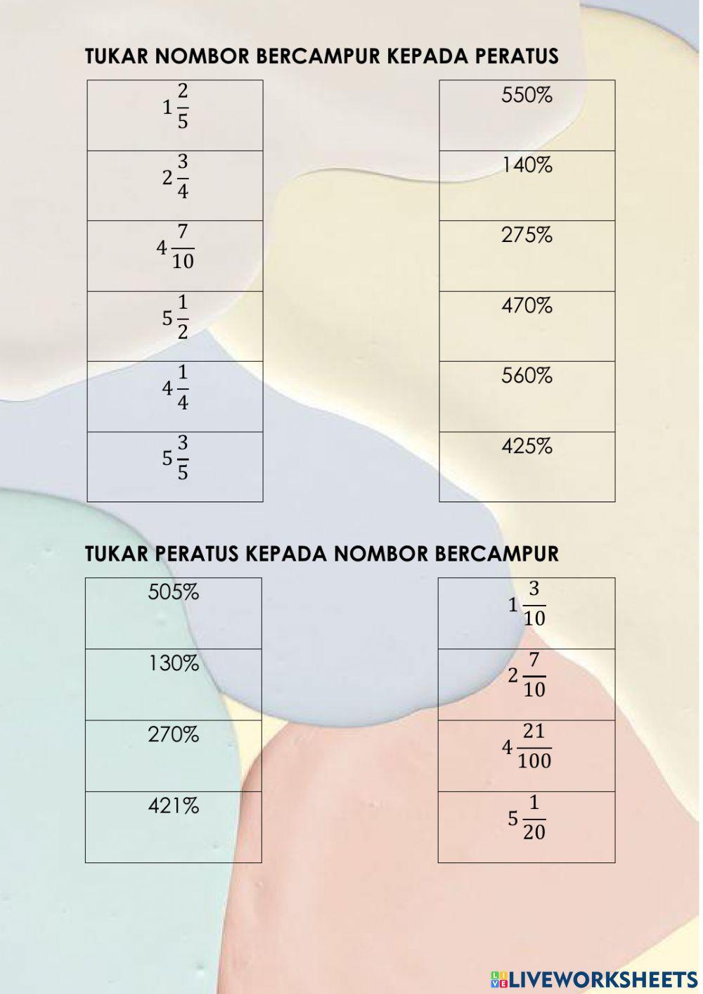 Tukar nombor bercampur ke peratus